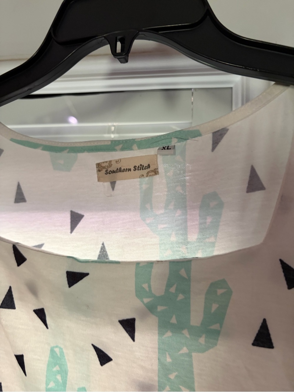 Southern Stitch White Blouse with Mint Cactus Print